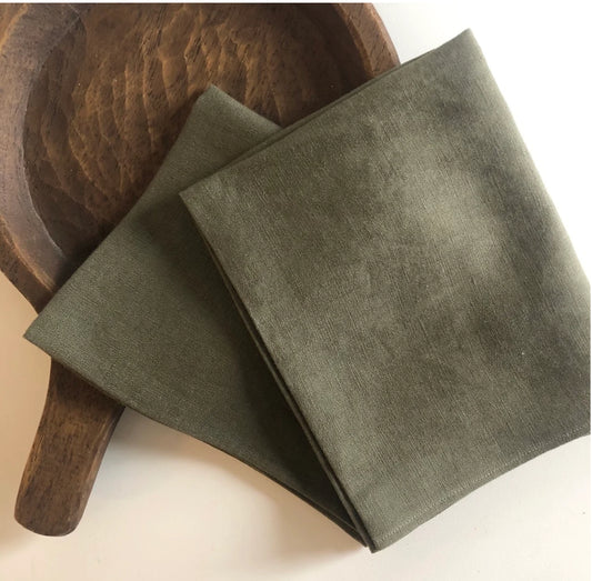 DAJ 100% Linen Teal Towels Single- Olive Green