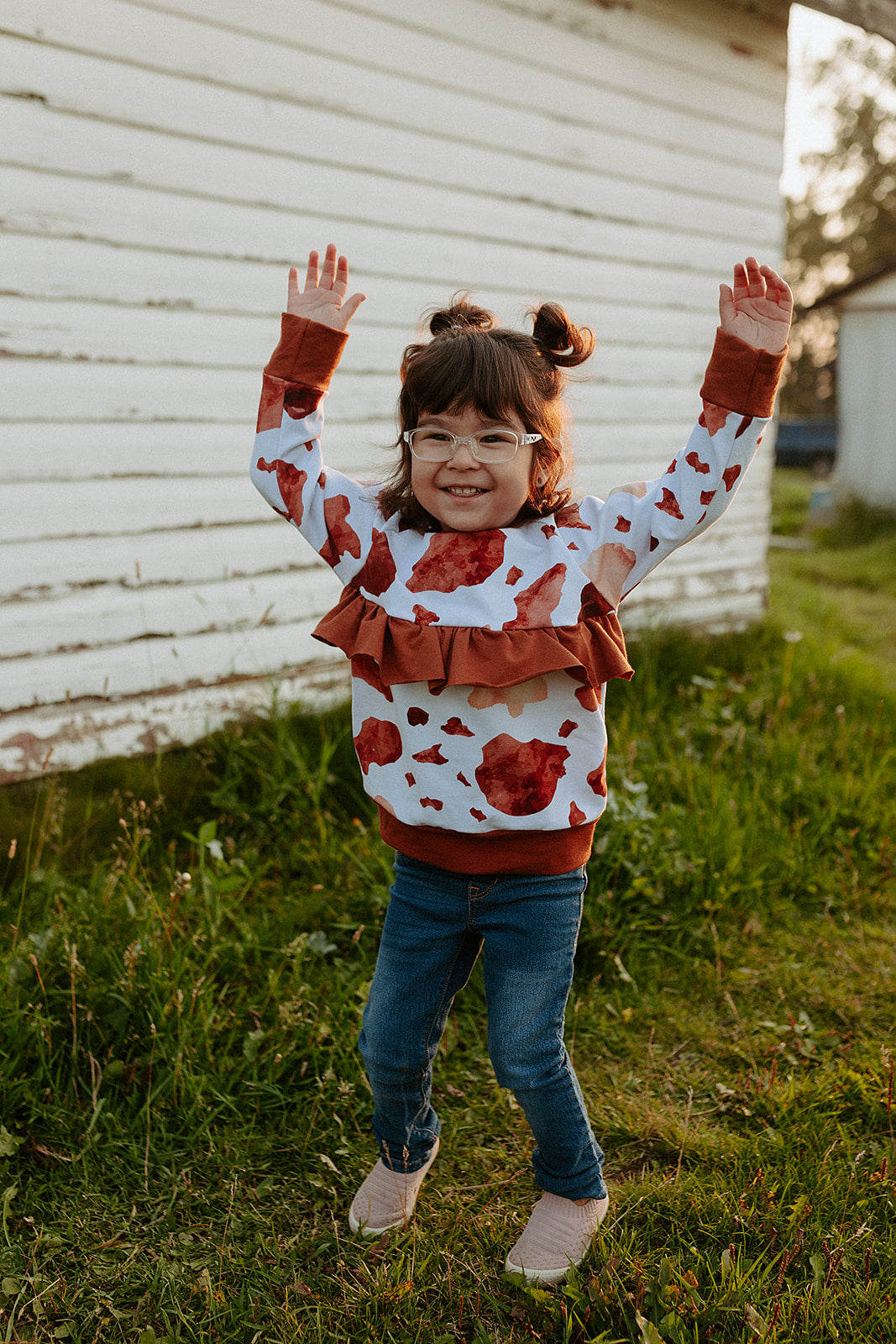 OAC - Cow Print Ruffle Sweater