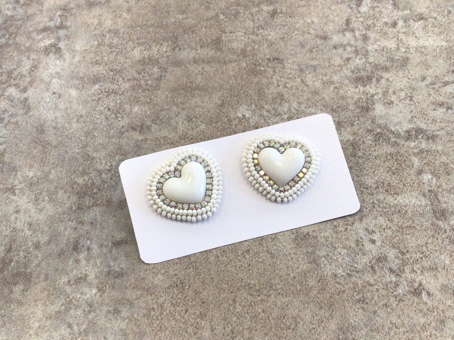 DBN - Beaded White Heart Stud Earrings