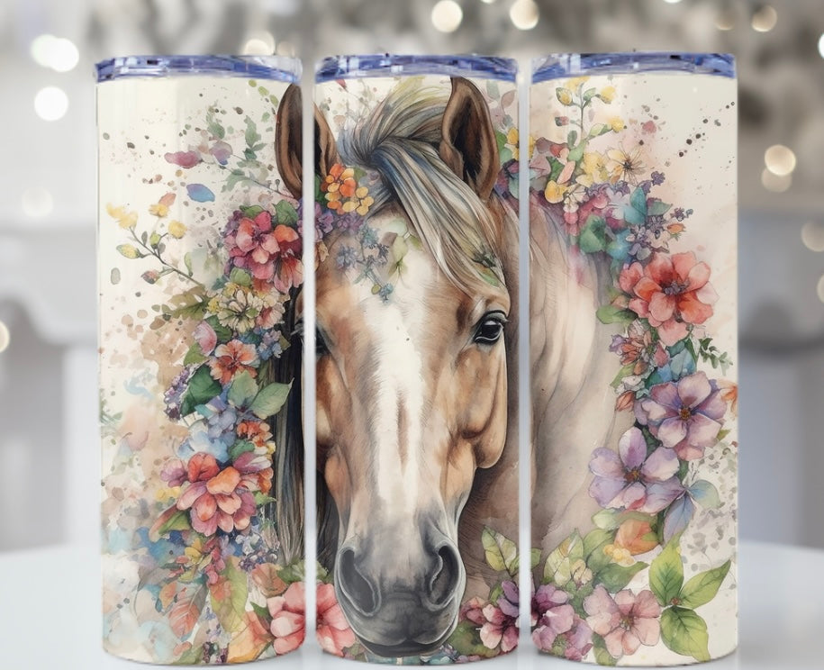 TCK - 20oz Tall Tumbler - Flowers/Horse
