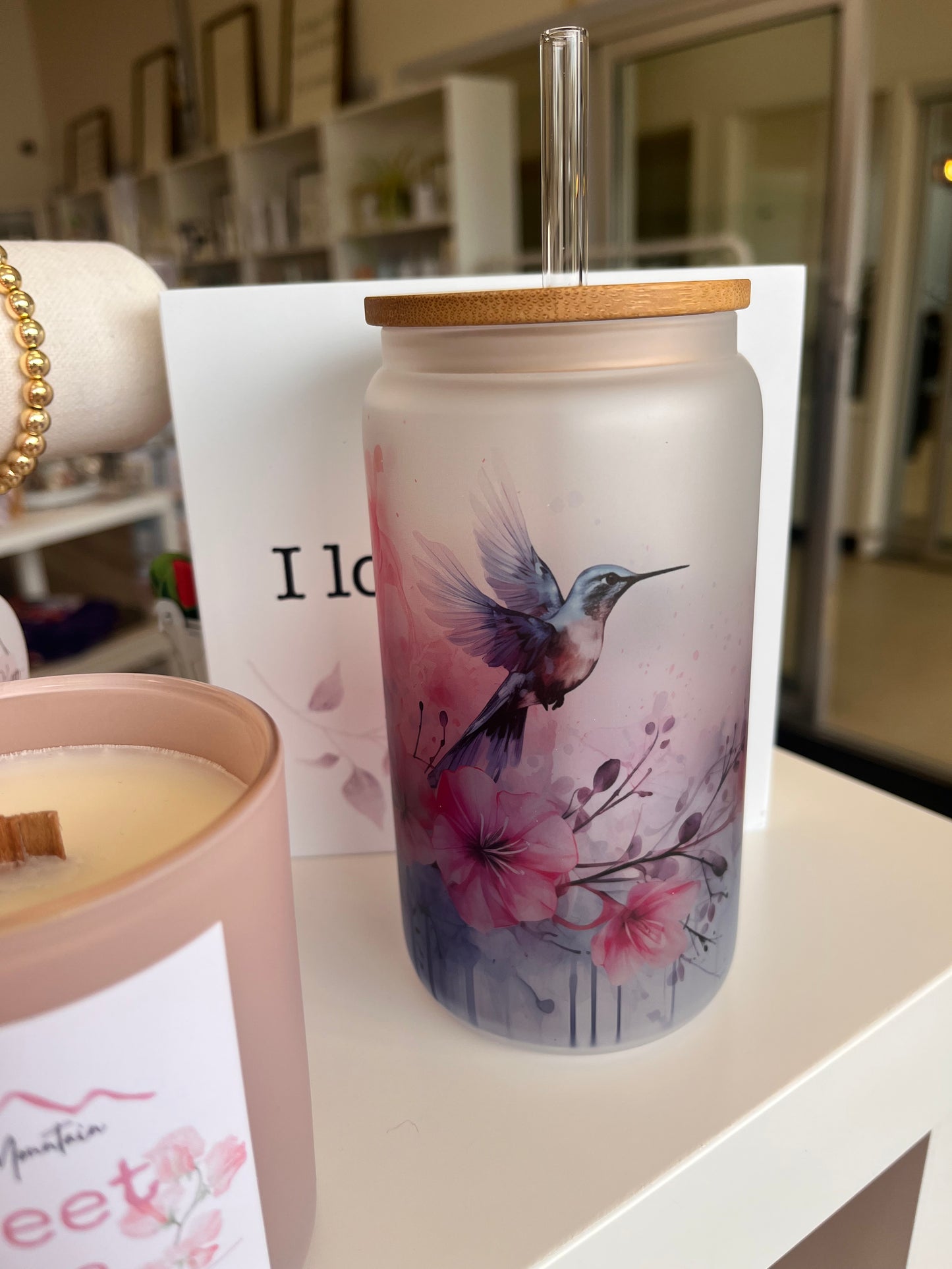 TCK Glass Can Tumbler Hummingbird