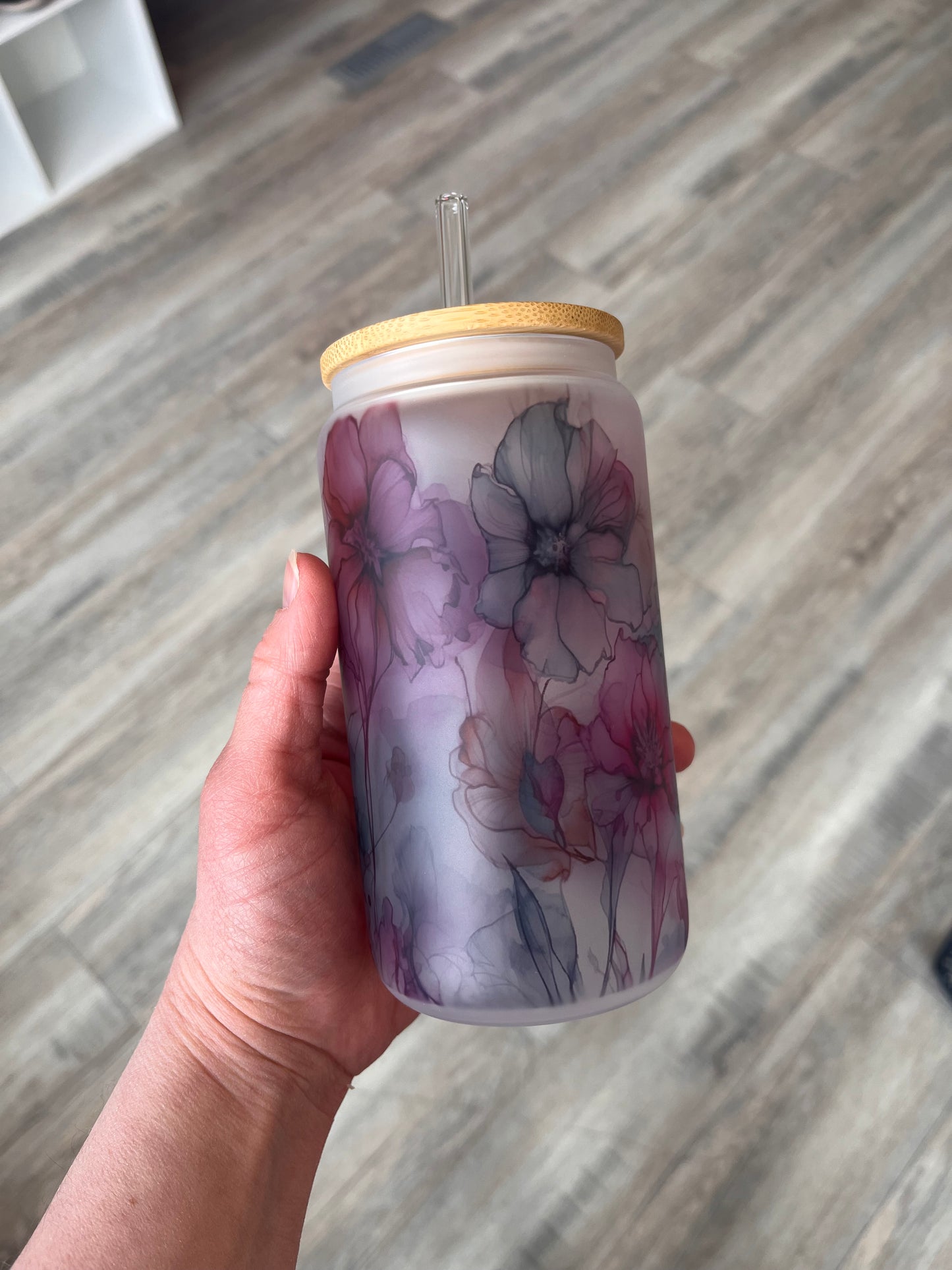 TCK Glass Can Tumbler Floral