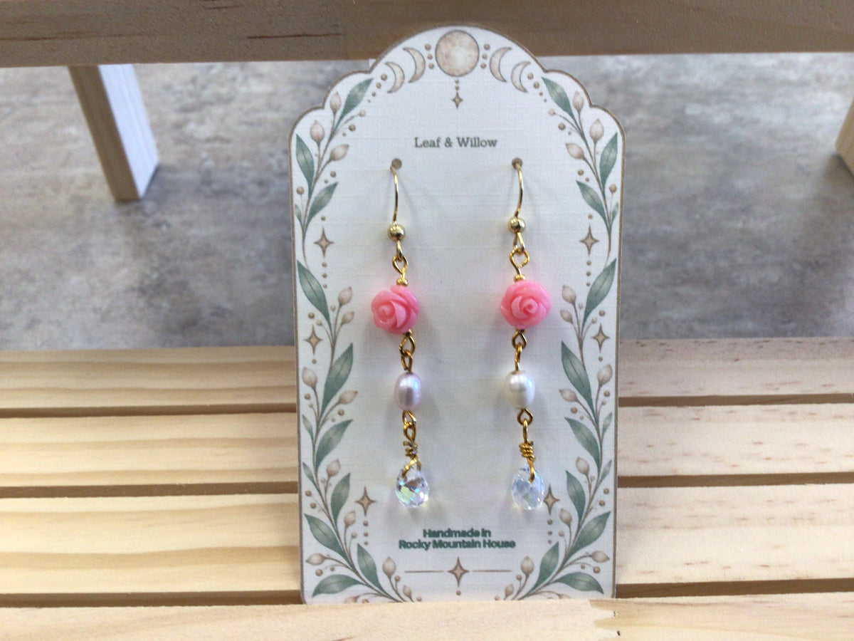 LAW-05 Earrings, pink flower