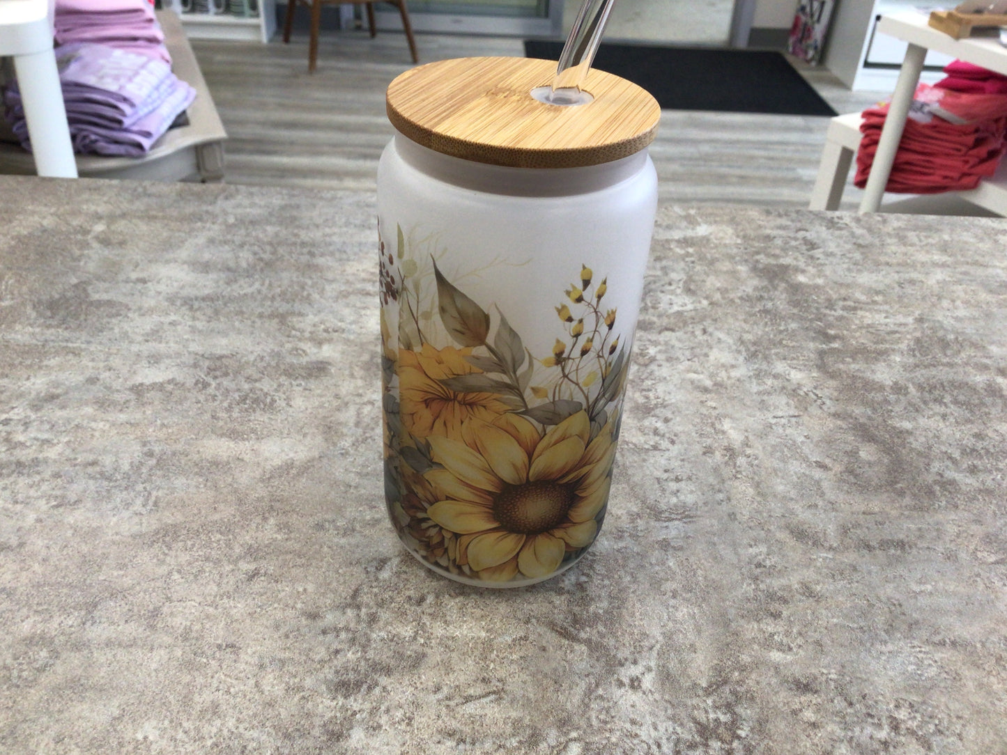 TCK Glass Can Tumbler Sunflower