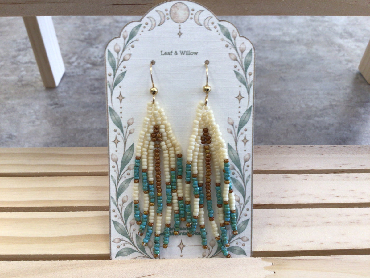 LAW-07 Earrings, cream/green/brown beads