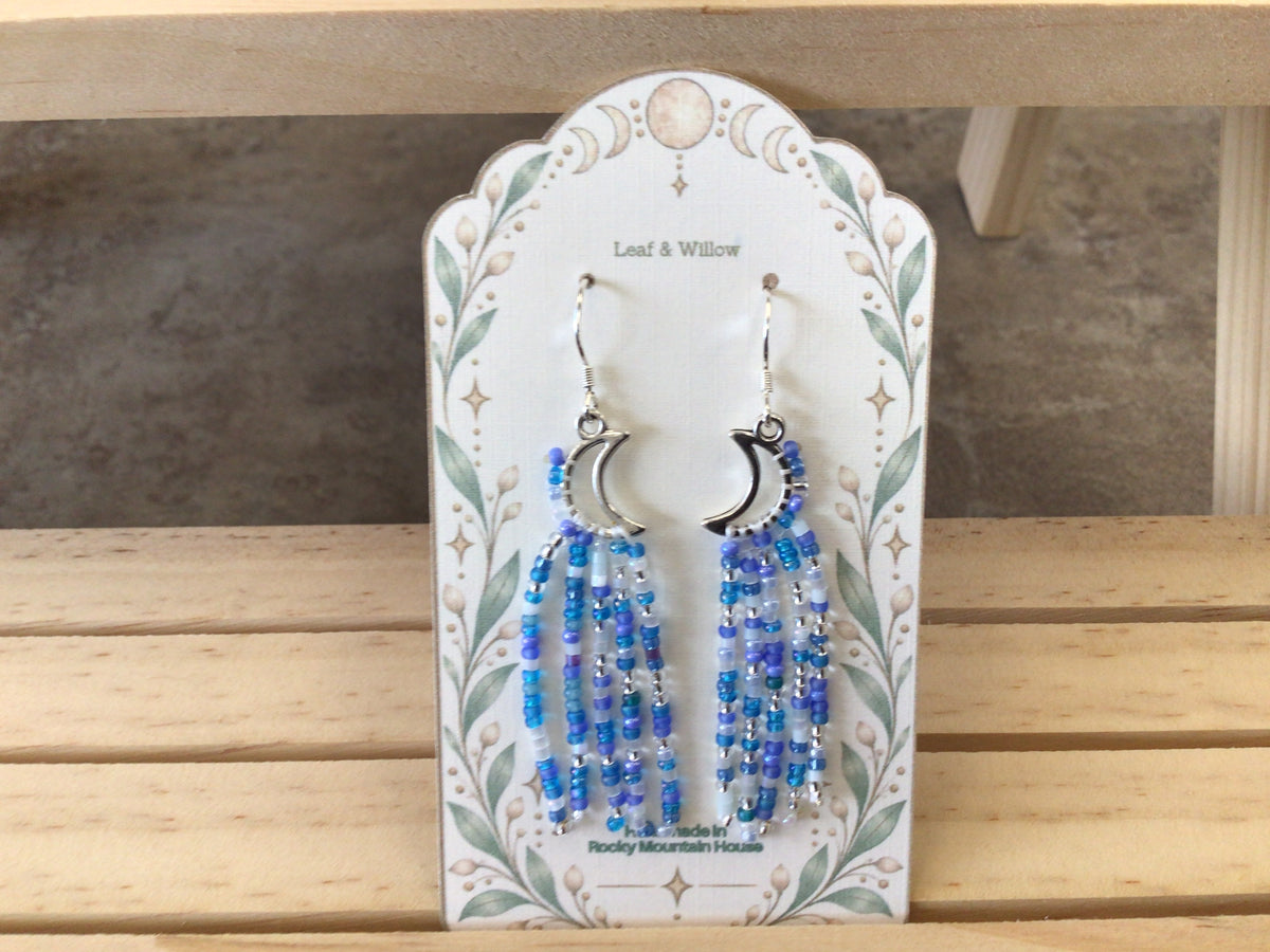 LAW-07 Earrings, moon/blue beads