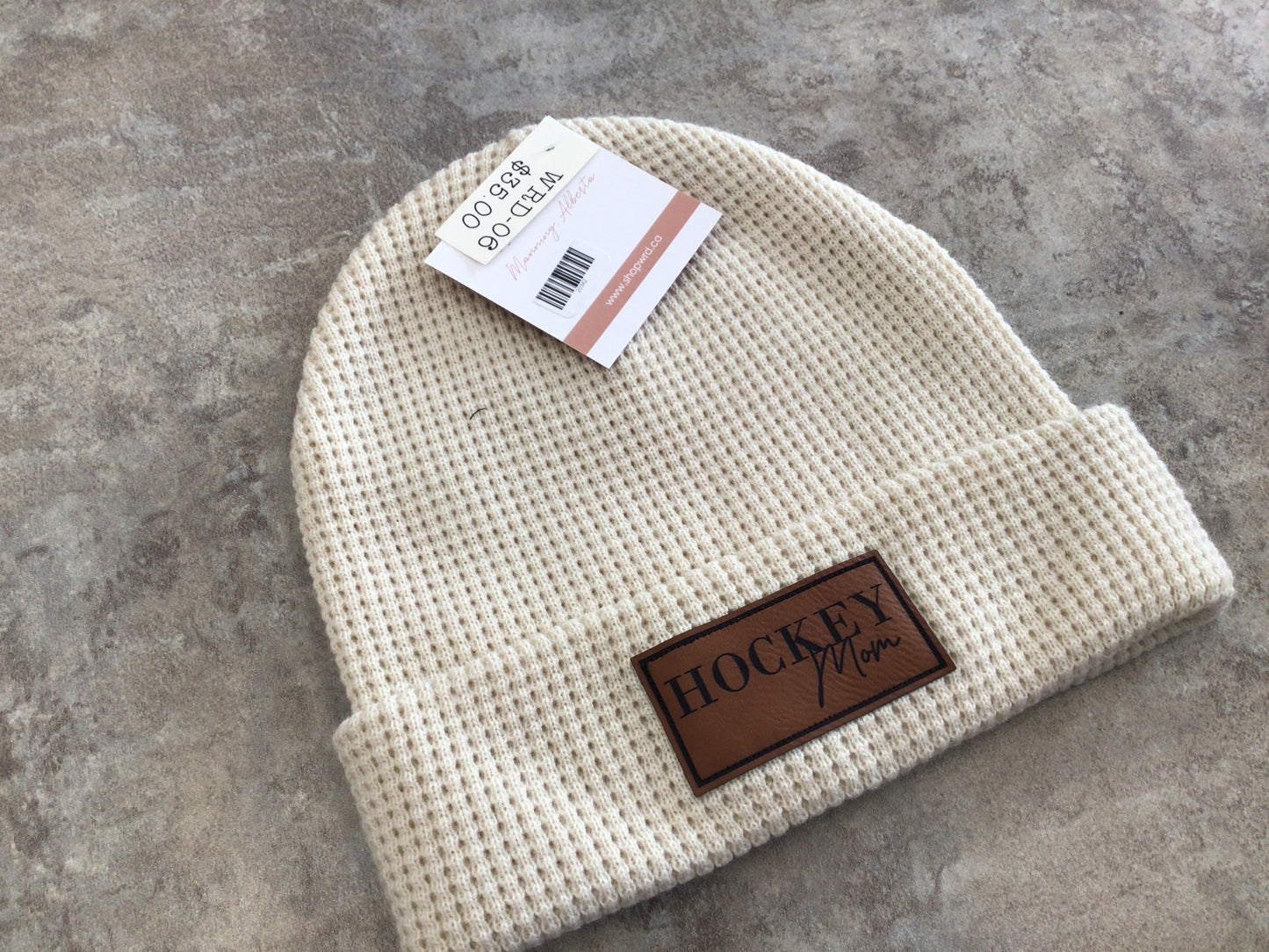 WRD-06 Adult Waffle Knit Hockey Mom Patch Toque-Cream