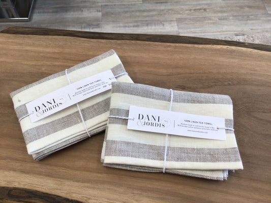 DAJ 100% Linen Teal Towels Single- Stripe