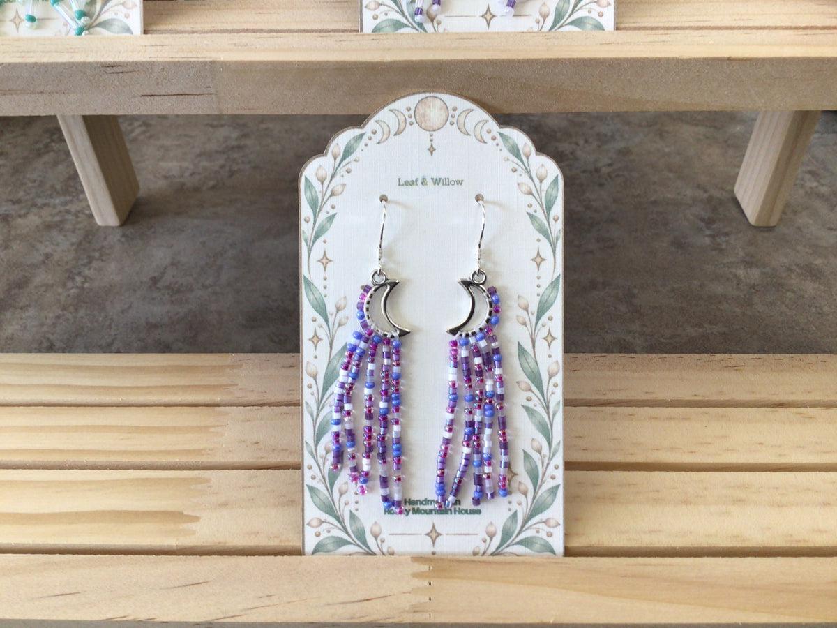 LAW-07 Earrings, moon/purple beads