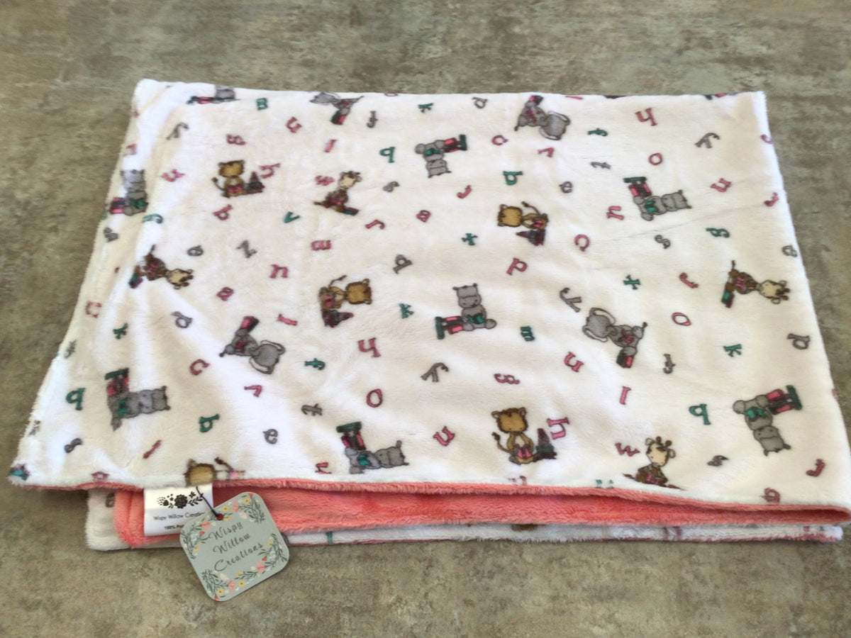 WWC-01 Minky Baby Blanket baby animals/alphabet