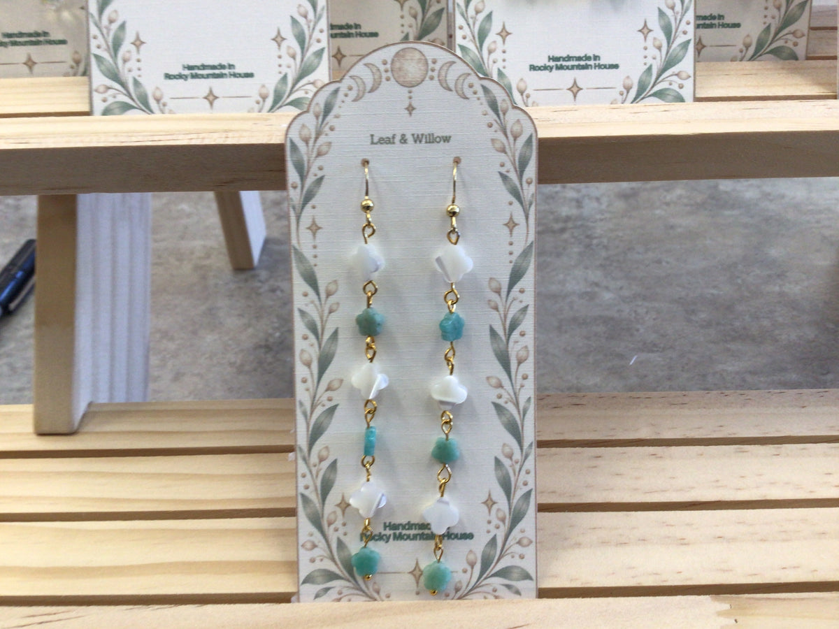 LAW-06 Earrings, white & green flowers
