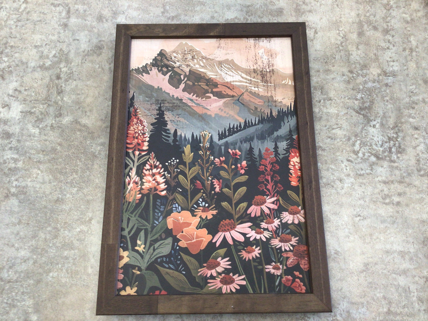 WHD Boho Floral Mountain 12x8” Sign