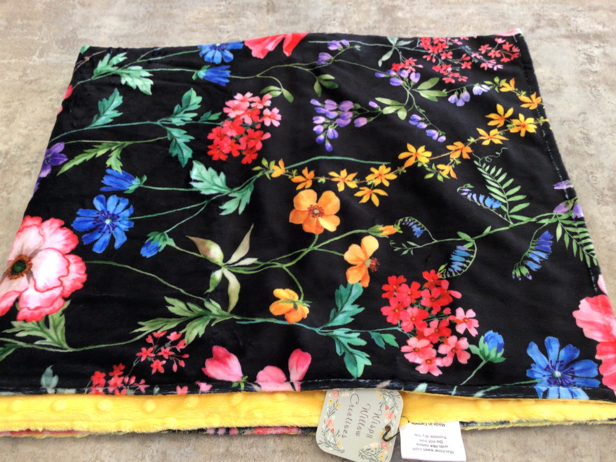 WWC-01 Minky Baby Blanket floral on black background