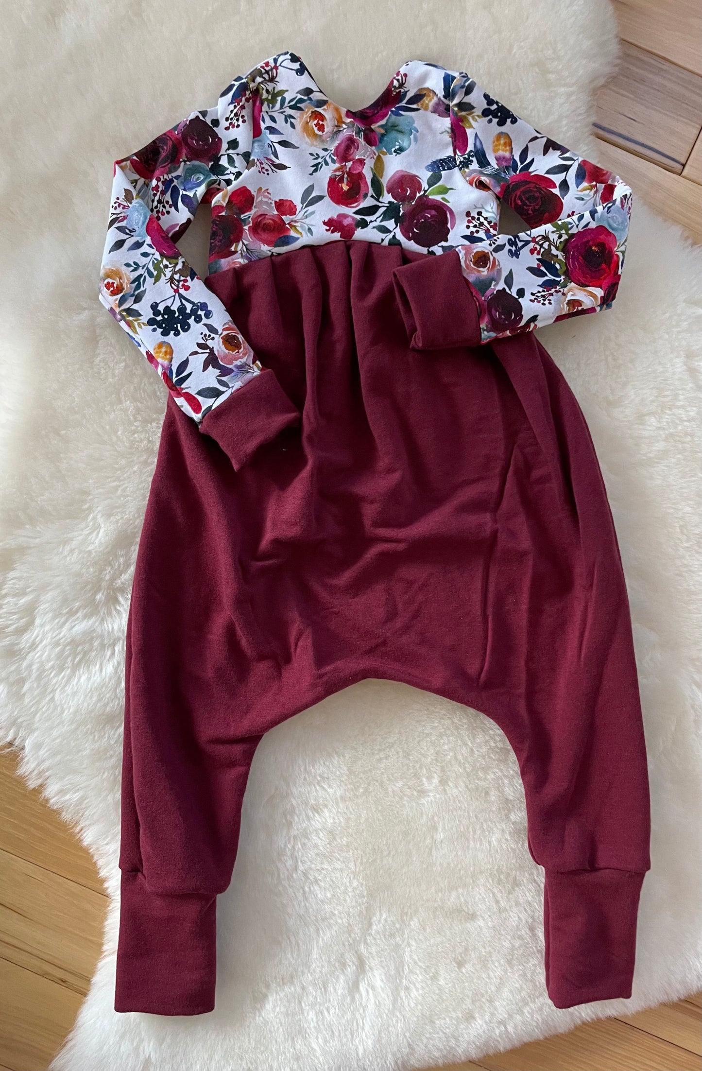 OAC-218 Maroon Floral Harem Style Romper