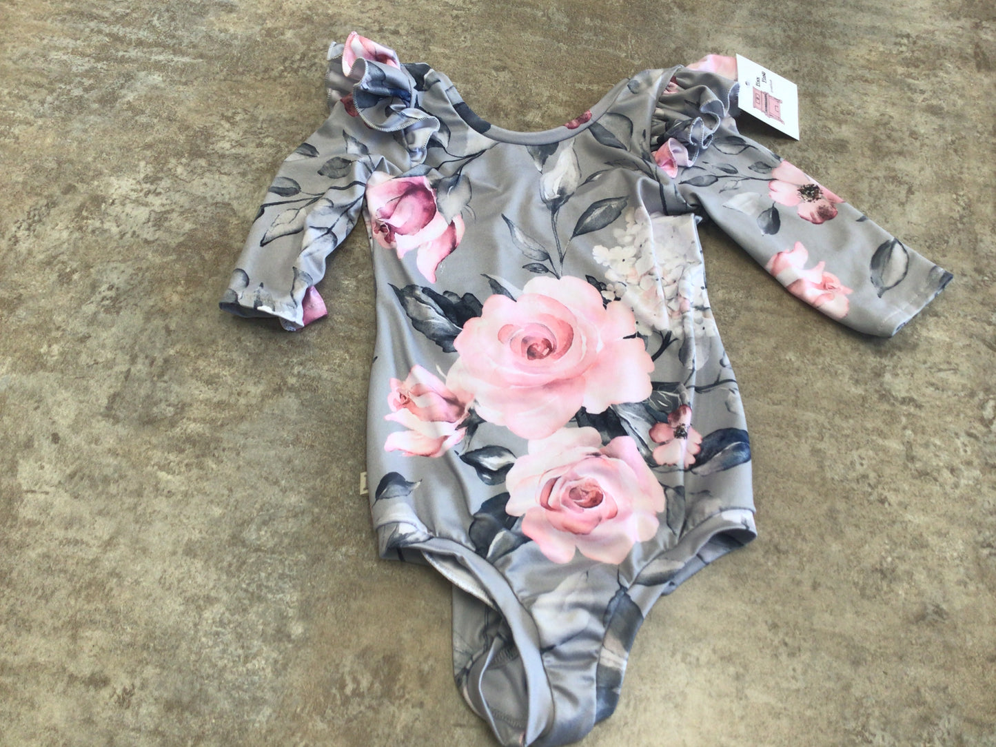 PPC Grey floral 3/4 sleeve bodysuit- Size 4T