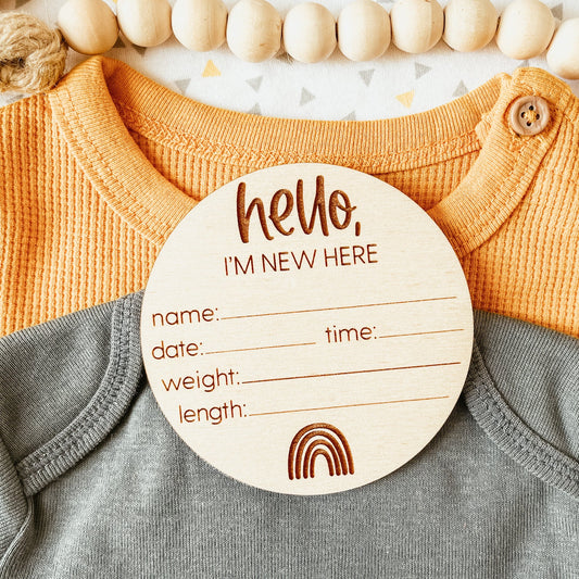 KDC Hello I’m New Here Wooden Birth Announcement