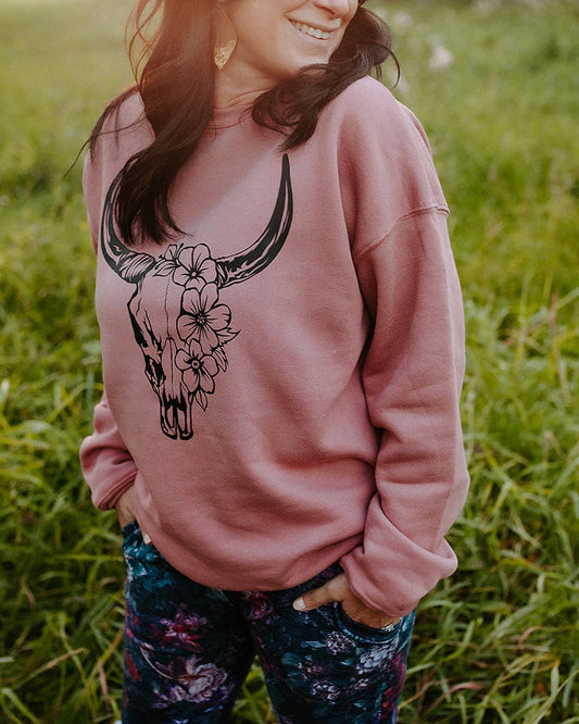 TCK Floral Cow Skull Sweater