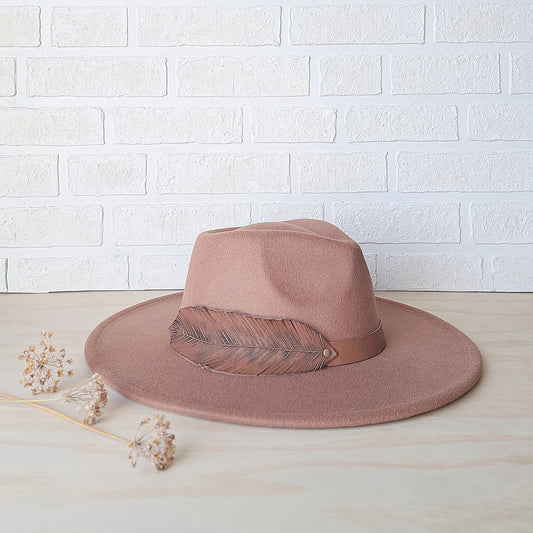 LAS - Light Brown Wide Brim Fedora Hat