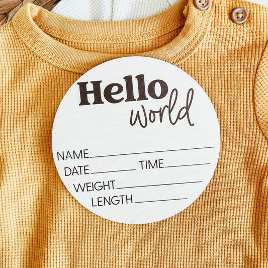 KDC Hello World Wooden Birth Announcement