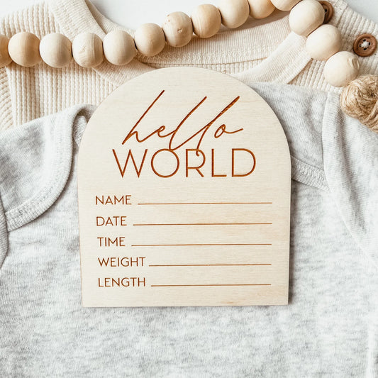 KDC Hello World Wooden Birth Announcement