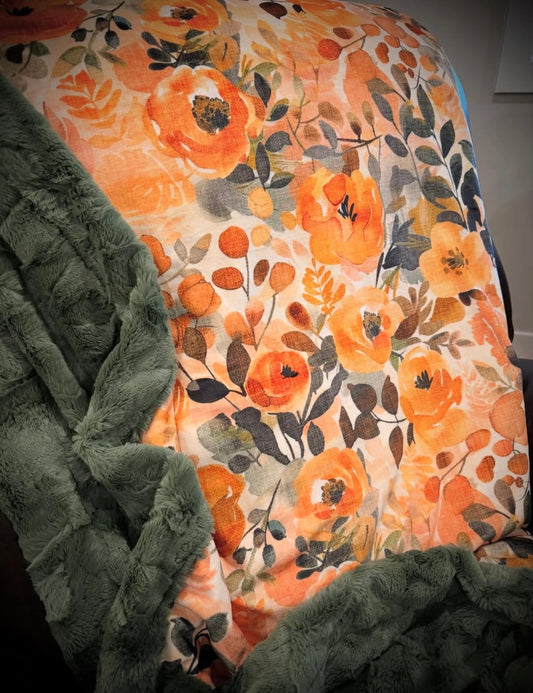 OAC - Minky Blanket Orange/Green Floral