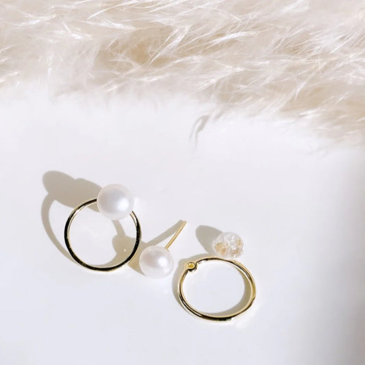 ST - Pearl Hoop Huggers (Silver)