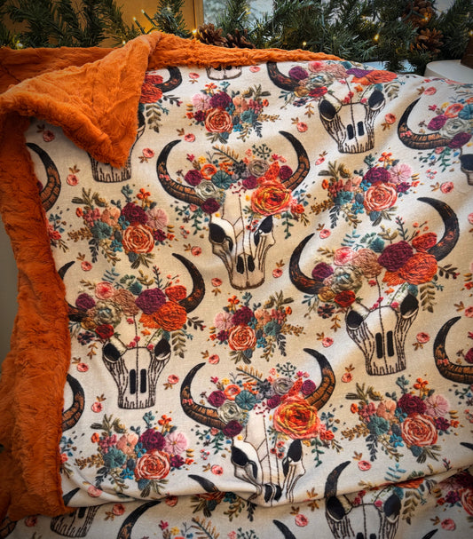 OAC - Minky Throw Blanket - Floral Skulls