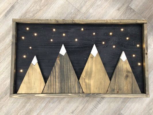 MVW Mountain Wood Sign with Lights