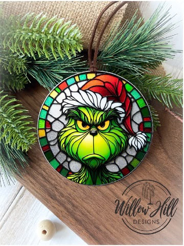 WHD Grinch Christmas Ornament (Stained Glass Style)