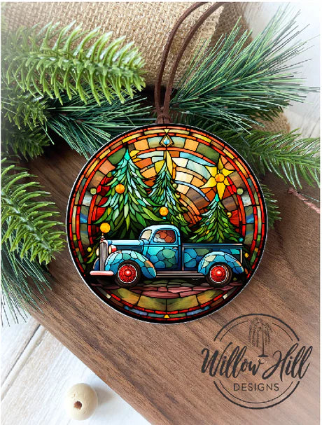 WHD Blue Truck Ornament (Stained Glass Style)