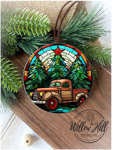 WHD Red Truck Ornament (Stained Glass Style)