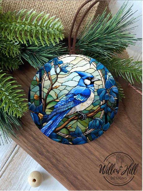 WHD Bluejay Ornament (Stained Glass Style)