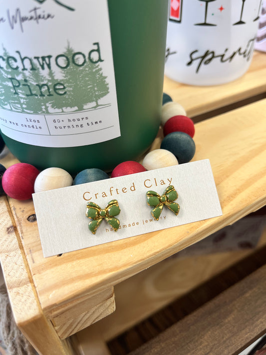 CJ - Bow Stud Earrings (Green/Gold)