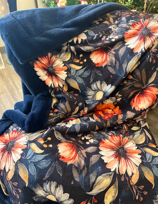 OAC - Minky Throw Blanket Navy Floral