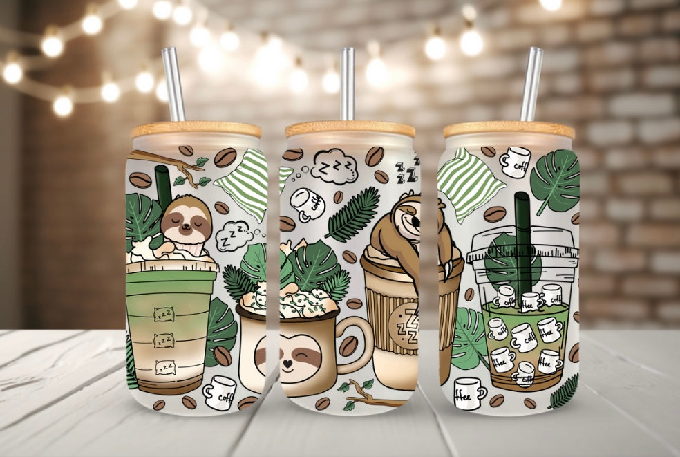 TCK - Glass Can Tumbler Sloth