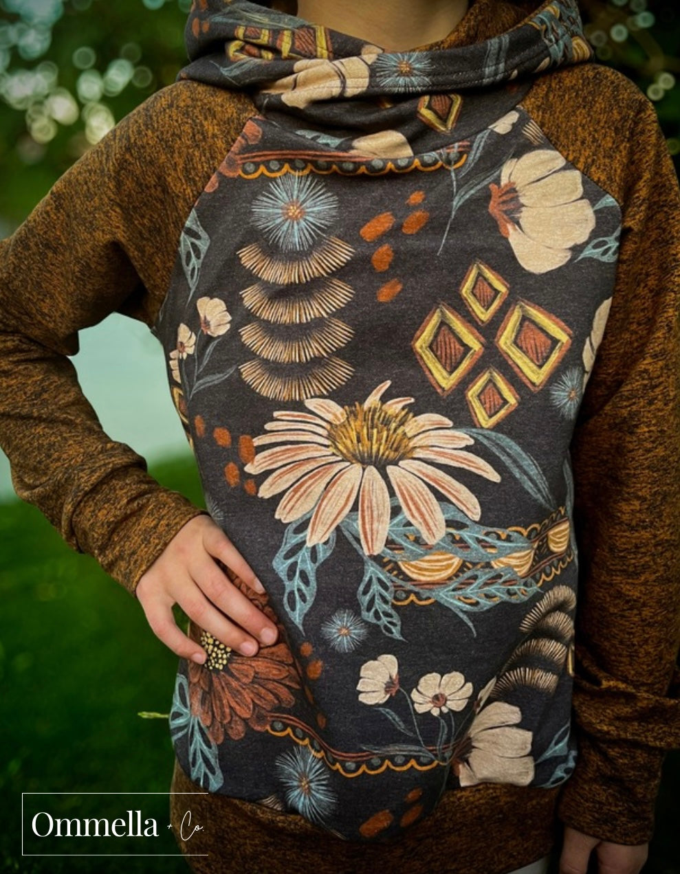 OAC Girls Hoodie - Brown/Gold Floral