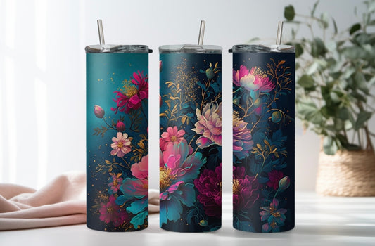 TCK - 20oz Tall Tumbler - Teal/Fushia Floral