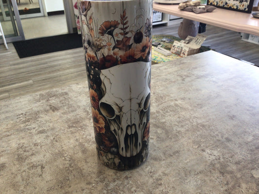 TCK - 20oz Tall Tumbler - Western Skull & Flowers