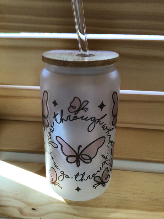 TCK Glass Can Tumbler Butterfly