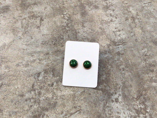 DBN-09 Green Glitter Studs (Rose Gold)