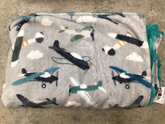 WWC-01 Minky baby blanket airplane gray