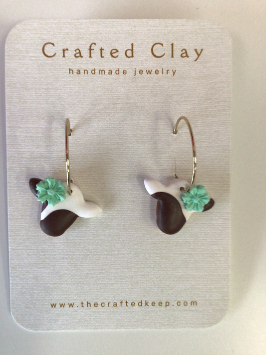 TCK - Clay Brown/White Cow Earrings (mint flower)