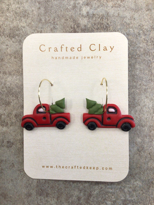CJ - Red Truck Hoop Earrings