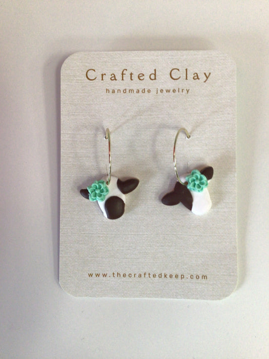 TCK - Clay Brown/White Cow Earrings (mint flower)