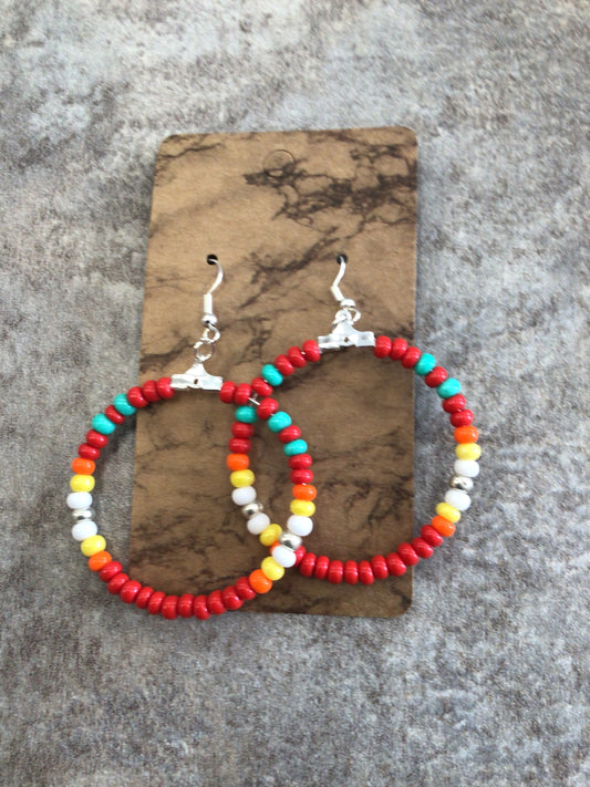 KH Navajo Earrings - red/turquoise/white/yellow/orange
