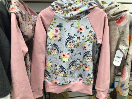 OAC - Girls Floral Horse Hoodie - Size 6
