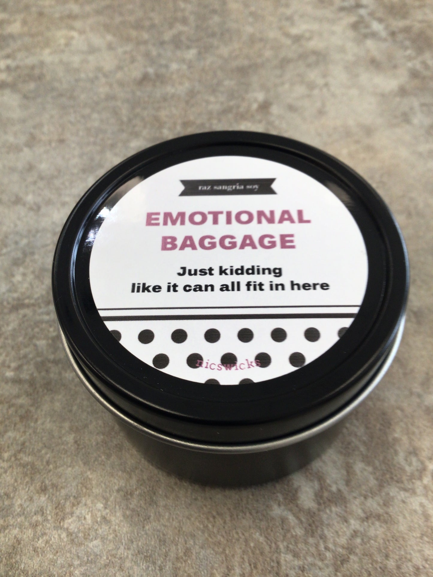 NW - EMOTIONAL BAGGAGE - raz sangria soy 4 oz candle