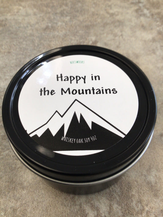 NW - Happy in the Mountains - whiskey oak soy 4 oz candle