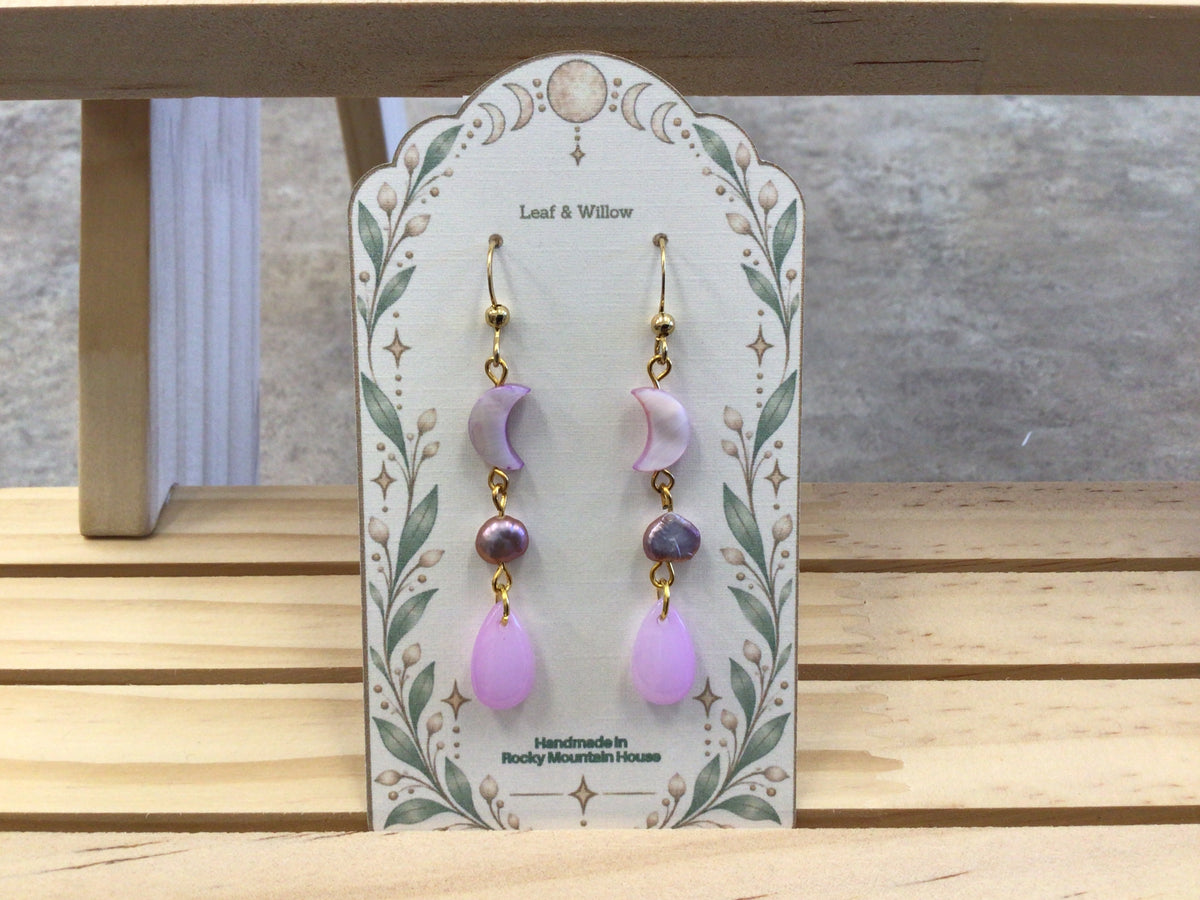 LAW-05 Earrings, moon&star-purple-pink