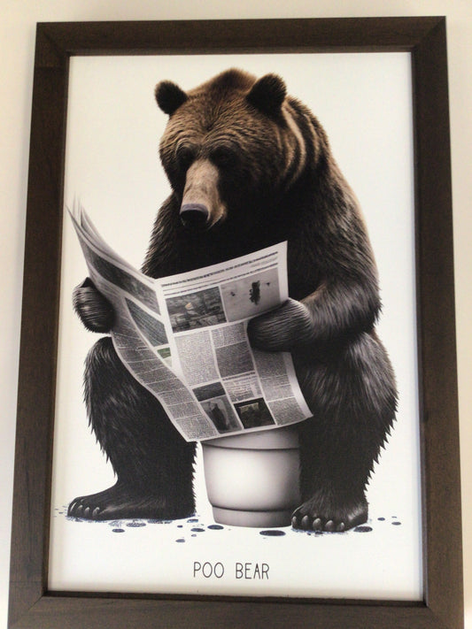 WHD - Animals on Toilet - Poo Bear - 8X12” sign